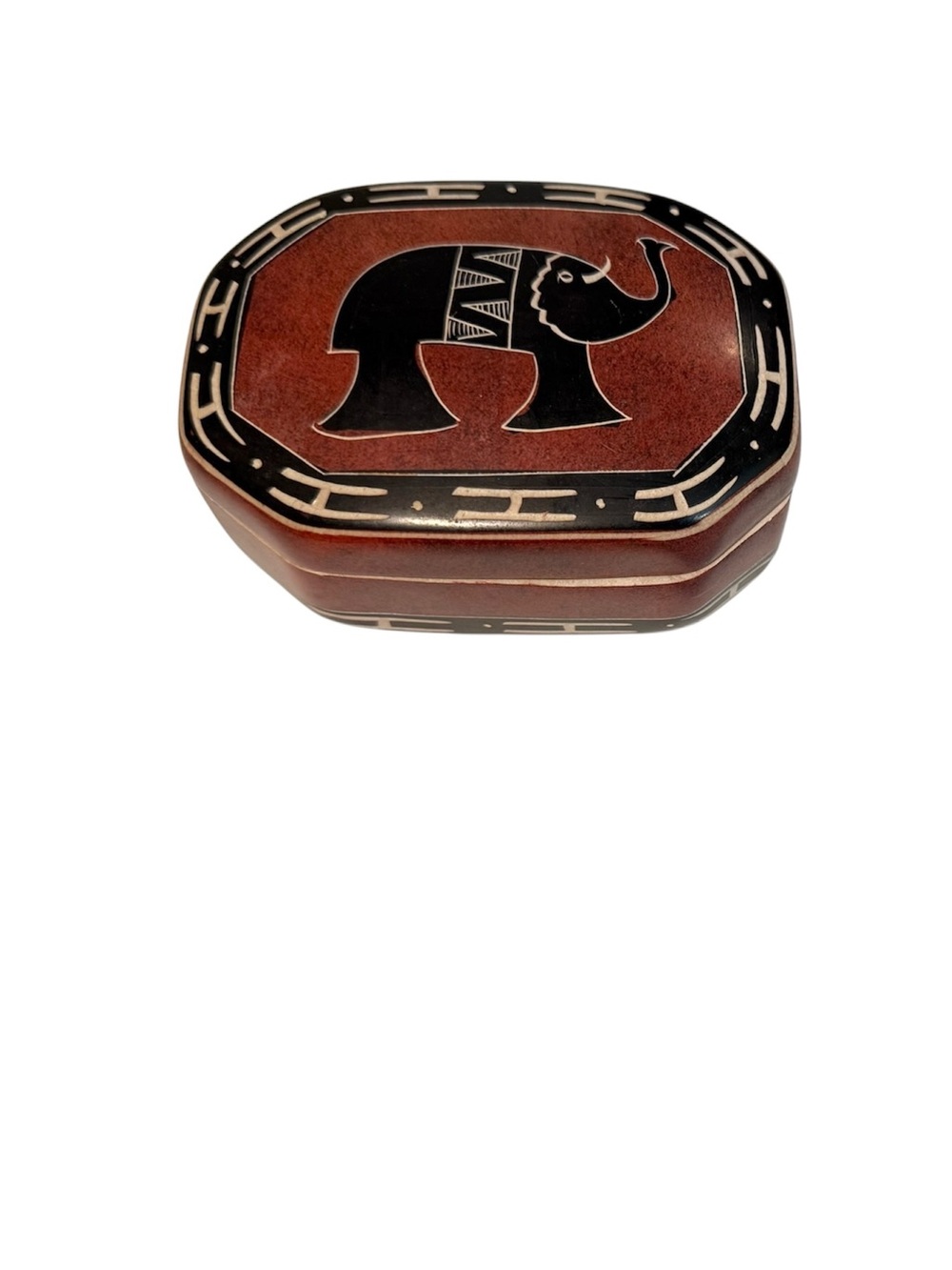 African Elephant Hand Carved Soapstone Trinket Box